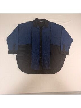 Habitat Striped Button-Up Shirt Medium Blue and Black